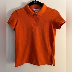 Lilly Pulitzer shrunken orange polo sz XS pink palm preppy stretch